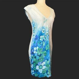 Jams World Impressionism Art Dress Size S Sundaisy Blue Rayon Shift Made in USA
